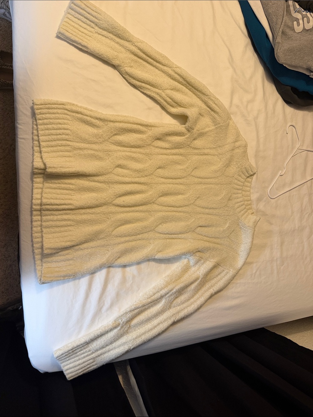 American Eagle Outfitters Cream Cable Knit Crewneck Sweater